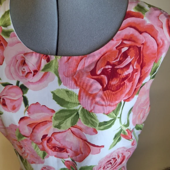 Pink and Green Floral Midi Dress With Satin Lining & Toule In Skirt Size L - Picture 2 of 7